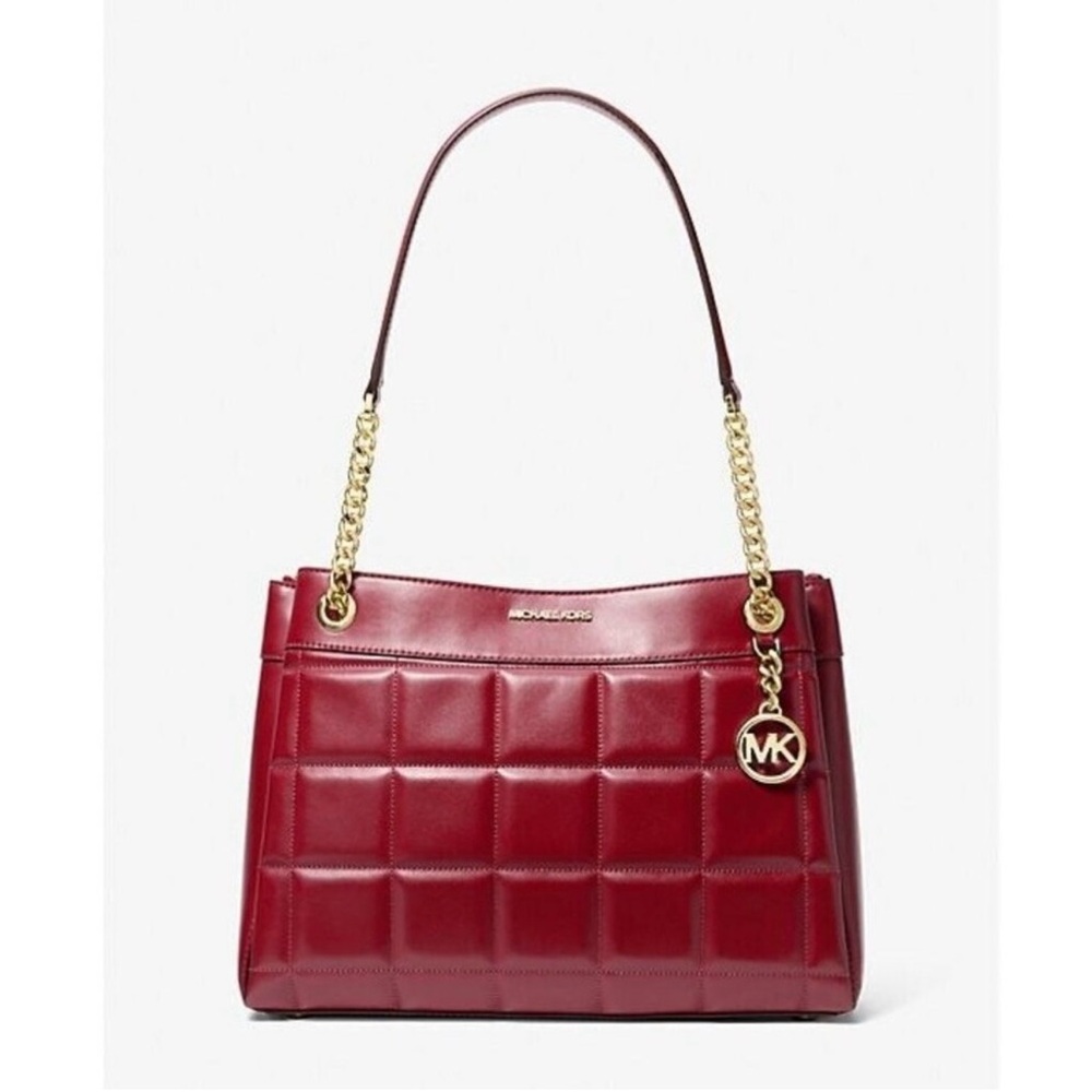 NWT! Michael Kors Susan Medium Quilted Leather Tote Bag Oxblood Red